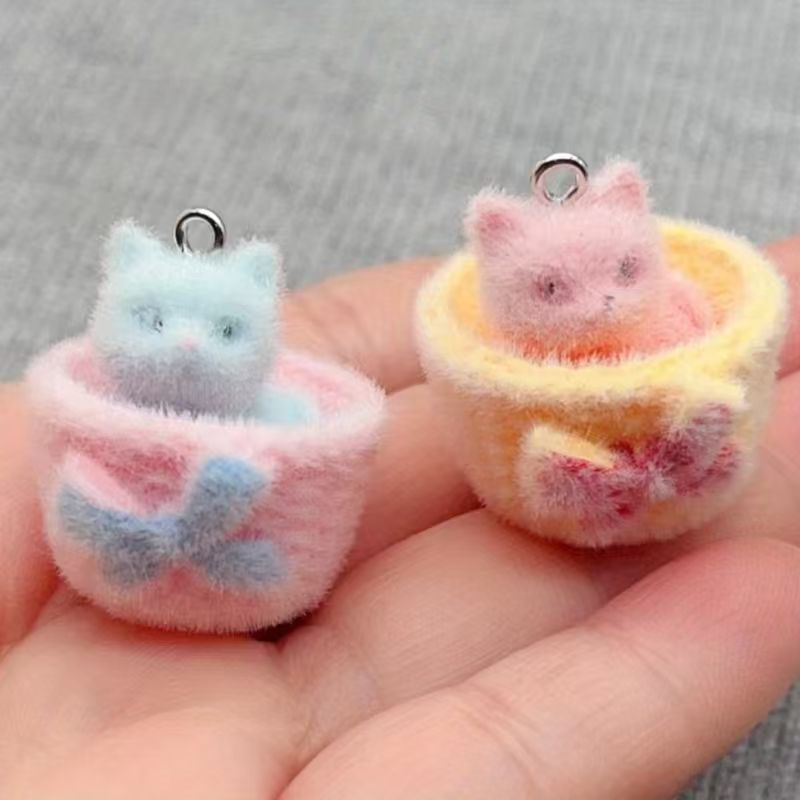 3D Printing Earrings - Pendentif chat en résine pelucheuse 3D,