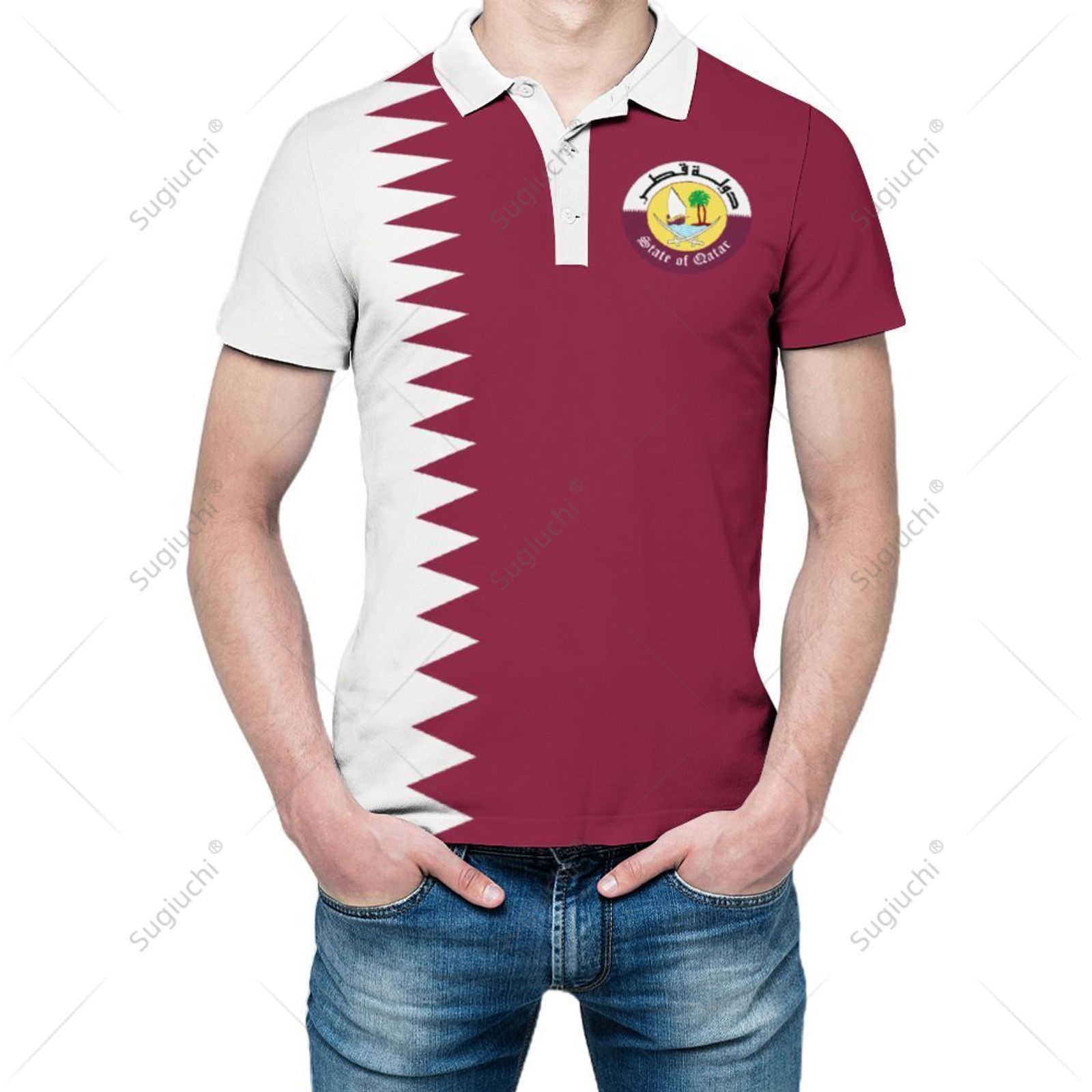3D Printing Qatar - Polo unisexe avec drapeau du Qatar